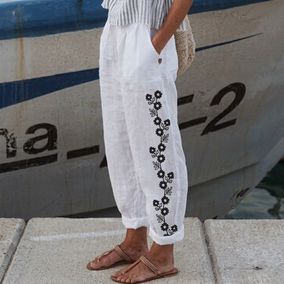 Esther | Elegant Vintage Floral Print Pants