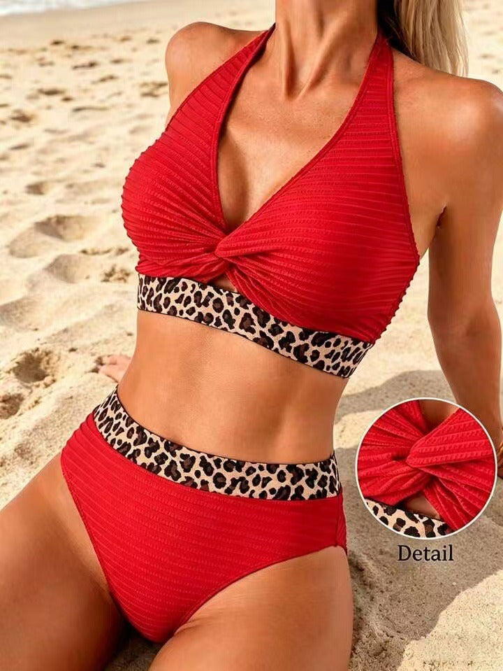 Willa | Ribbed Leopard Colour-Block Bikini