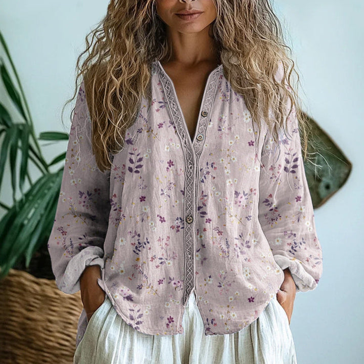 Senna | Botanical Print Linen Blouse