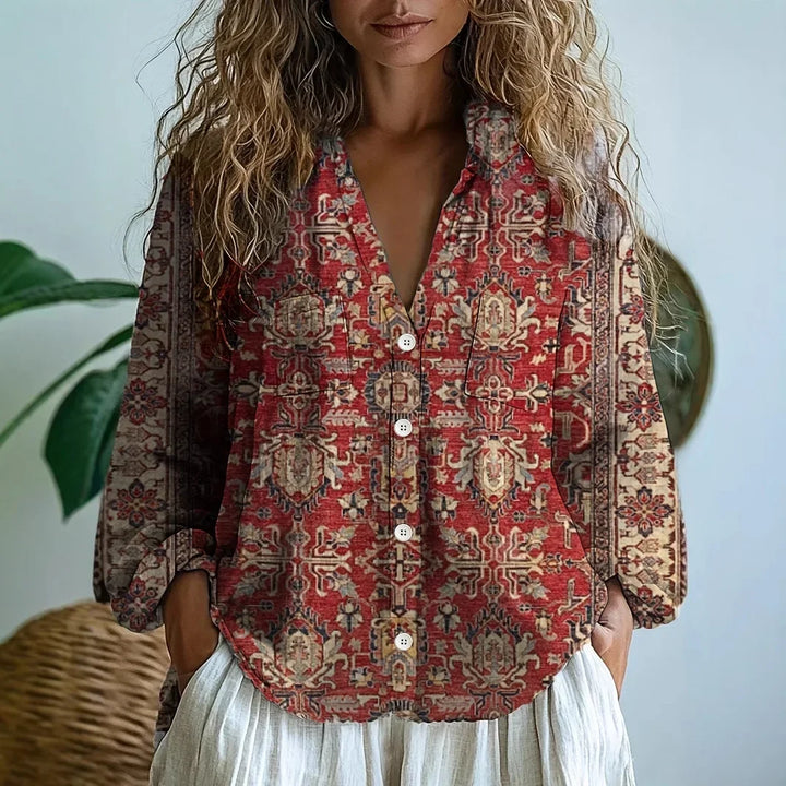 Senna | Botanical Print Linen Blouse