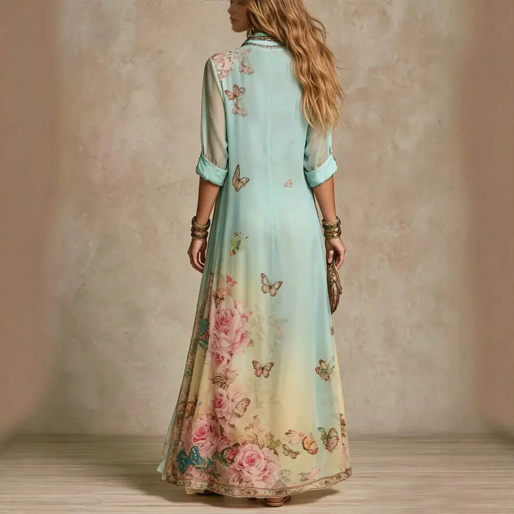 Ottilie | Boho Floral Print Shirt Maxi Dress