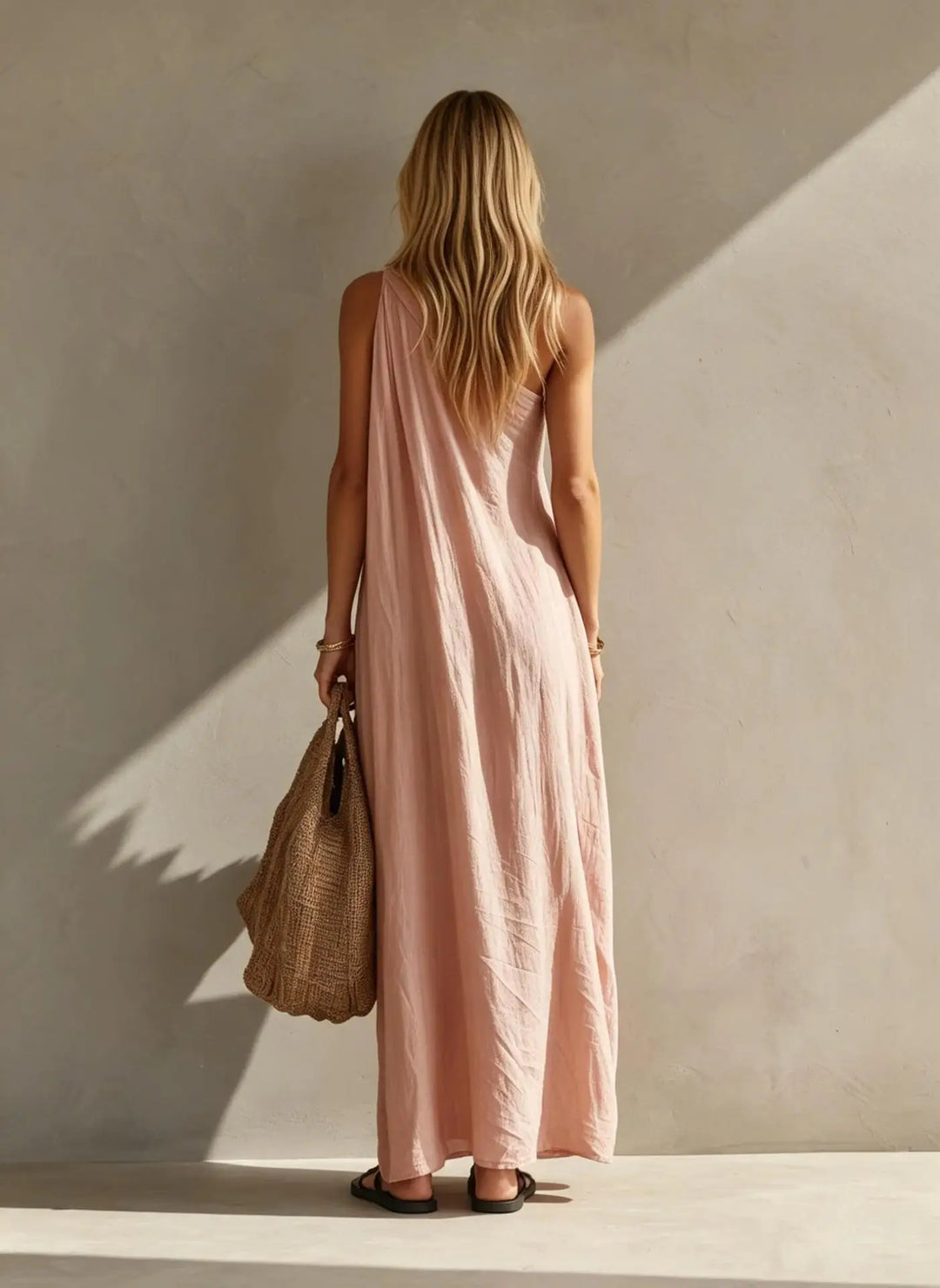 Thea | One-Shoulder Draped Linen-Look Maxi Dress