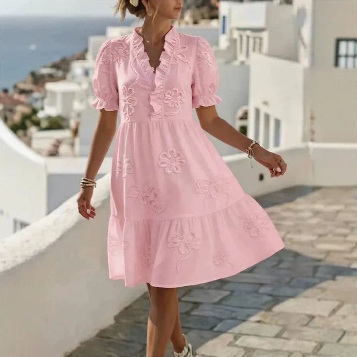 Embroidered Puff Sleeve Dress