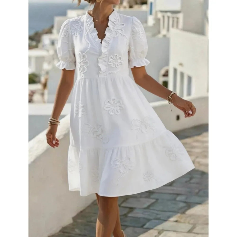 Embroidered Puff Sleeve Dress