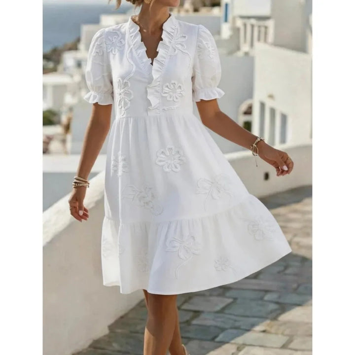 Embroidered Puff Sleeve Dress