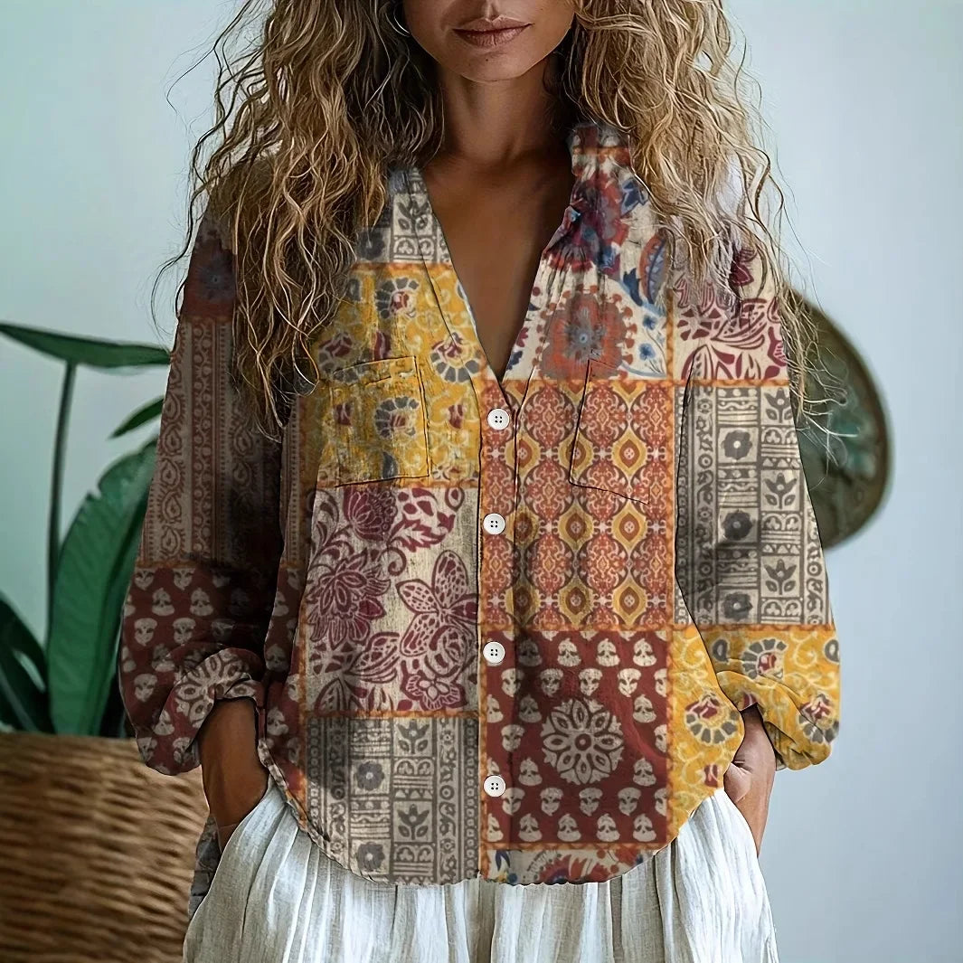 Senna | Botanical Print Linen Blouse