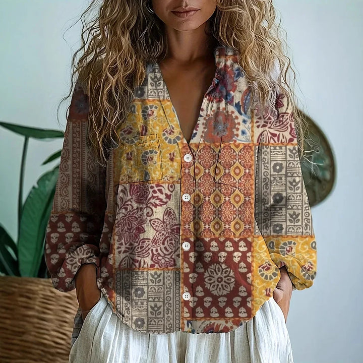 Senna | Botanical Print Linen Blouse