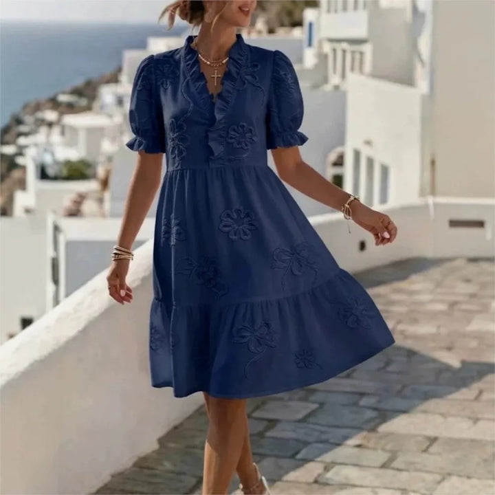 Embroidered Puff Sleeve Dress