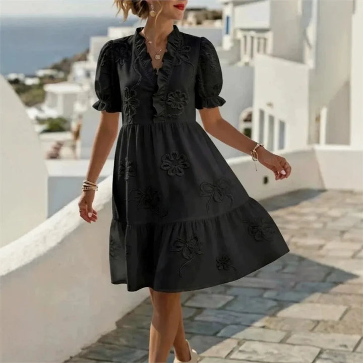 Embroidered Puff Sleeve Dress