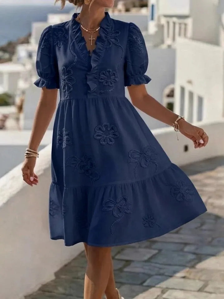 Embroidered Puff Sleeve Dress