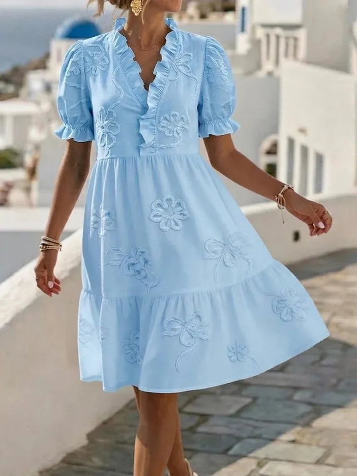 Embroidered Puff Sleeve Dress