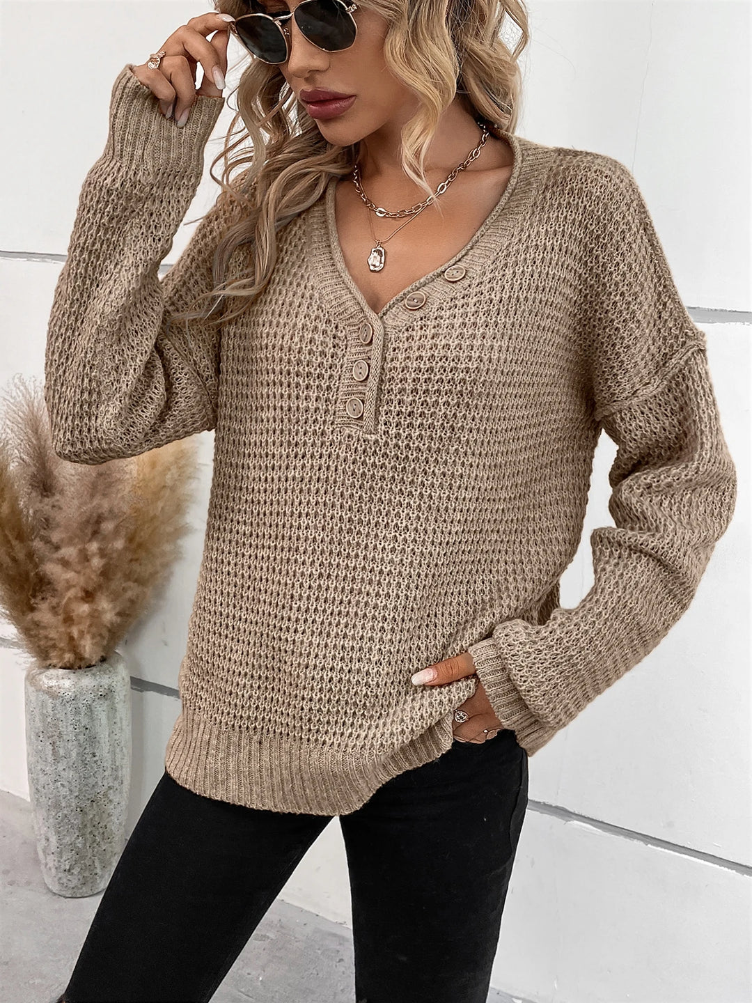 Nell | Button V-Neck Knit