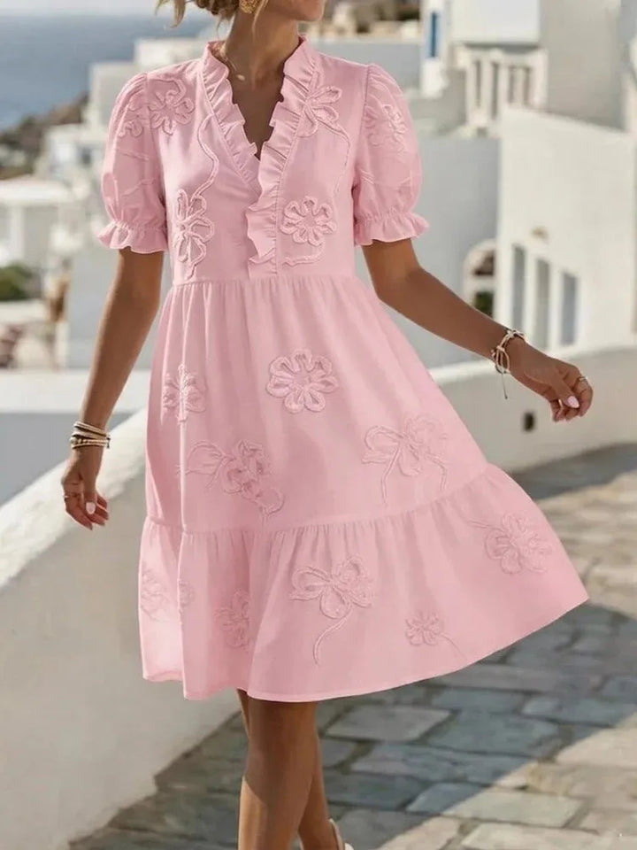 Embroidered Puff Sleeve Dress