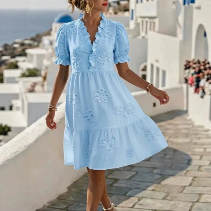 Embroidered Puff Sleeve Dress