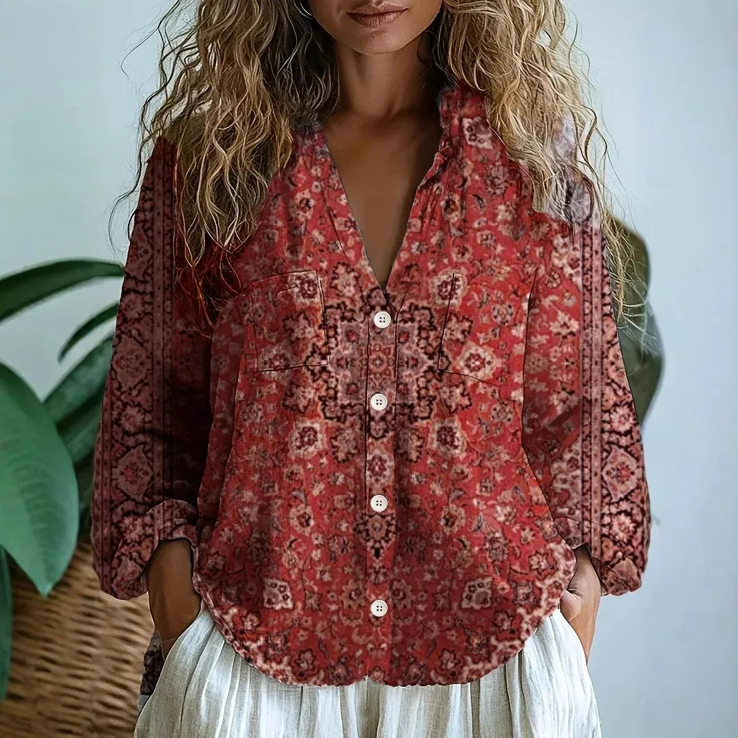 Senna | Botanical Print Linen Blouse