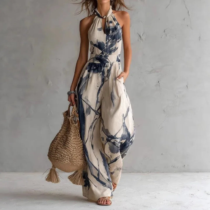 Sylvie | Watercolour Print Halter Jumpsuit