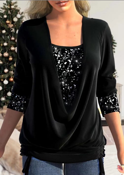 Pen | Sequin Drape Top