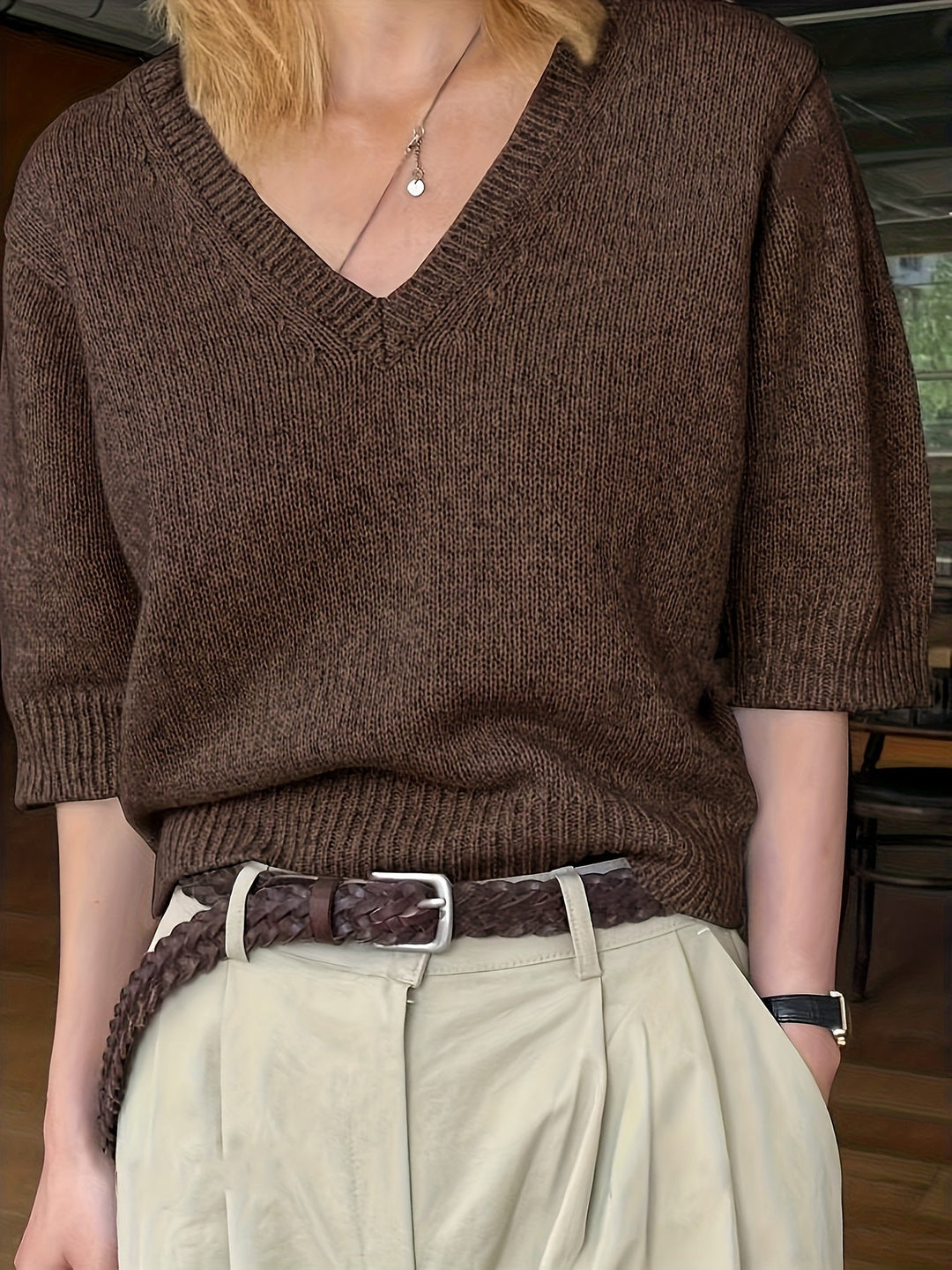 Elle | V-Neck Short-Sleeve Knit