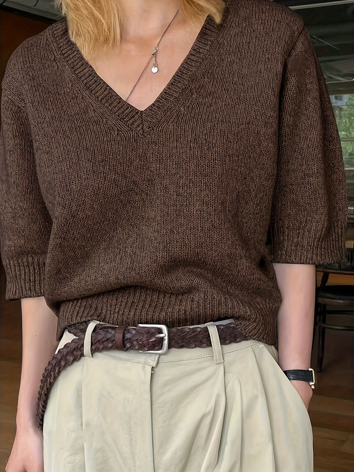 Elle | V-Neck Short-Sleeve Knit