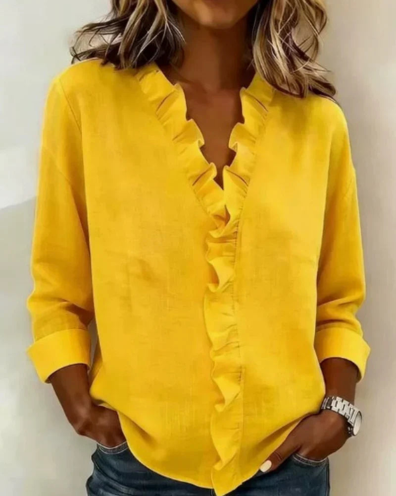 Corinna | Soft Ruffle Trim Linen Blouse