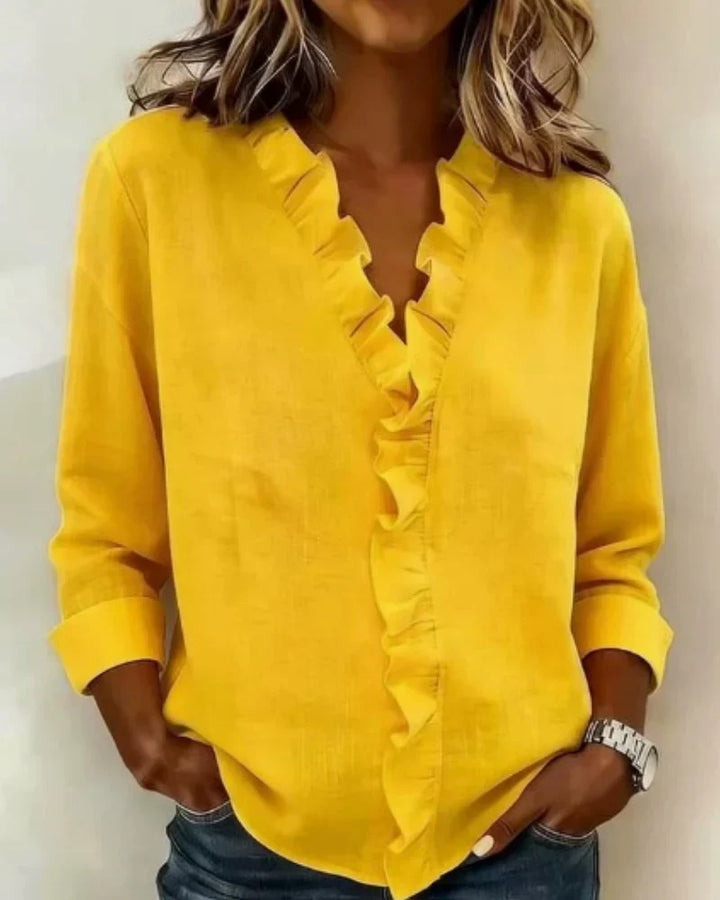 Corinna | Soft Ruffle Trim Linen Blouse