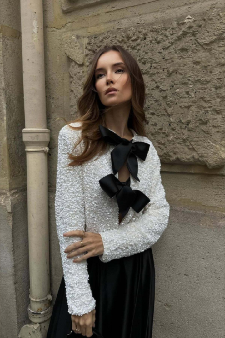 Denby | Chic Bow Detail Tweed Blouse