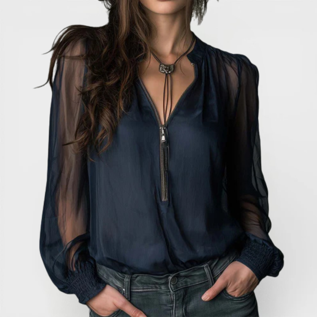 Helen | Half-Zip Knit Blouse