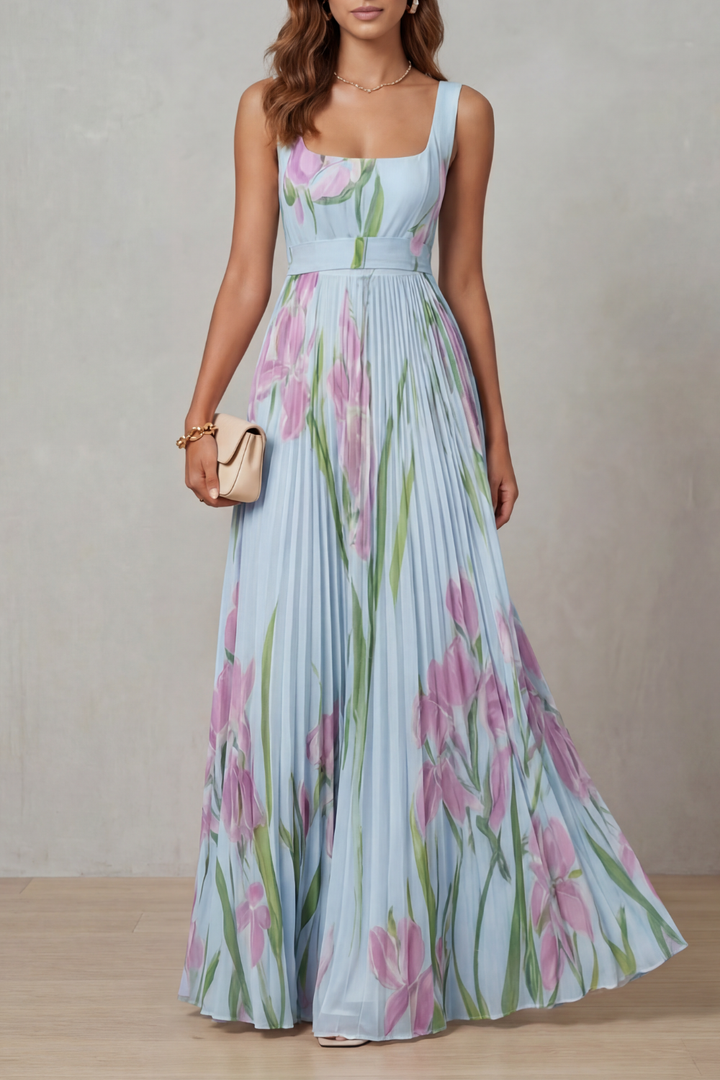 Viviana | Pleated Floral Watercolour Maxi Dress