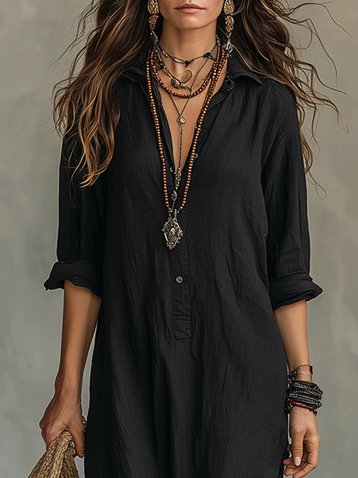 Alessandra | Soft Black Maxi Dress with Buttons