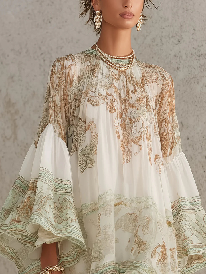 Lucy | Ruffle-Sleeve Satin Mini Dress with Green Striped Hem