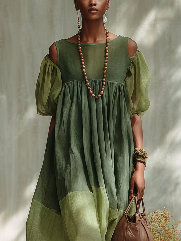 Verdelle | Green Chiffon Midi Dress