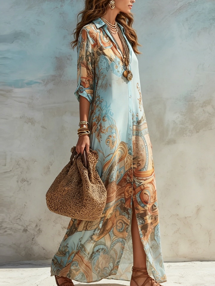Arabella | Baroque Print Shirt Maxi Dress