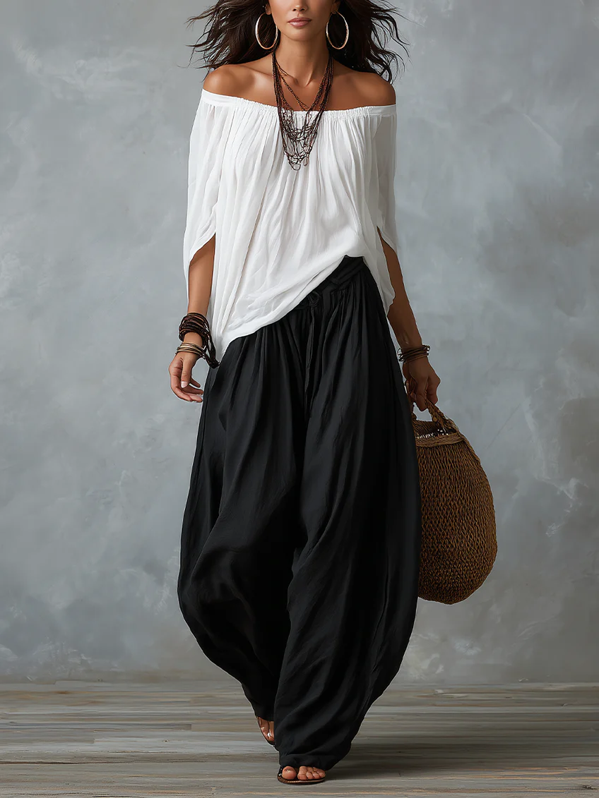 Ivorette | White Off-Shoulder Pants Set