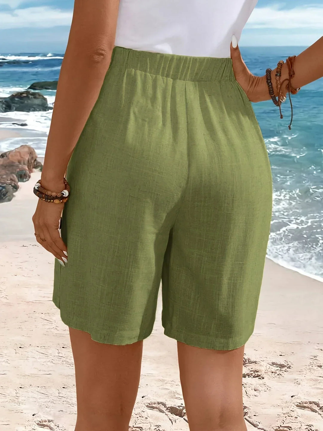 Kaye | Sunlit Linen Shorts with Side Buttons