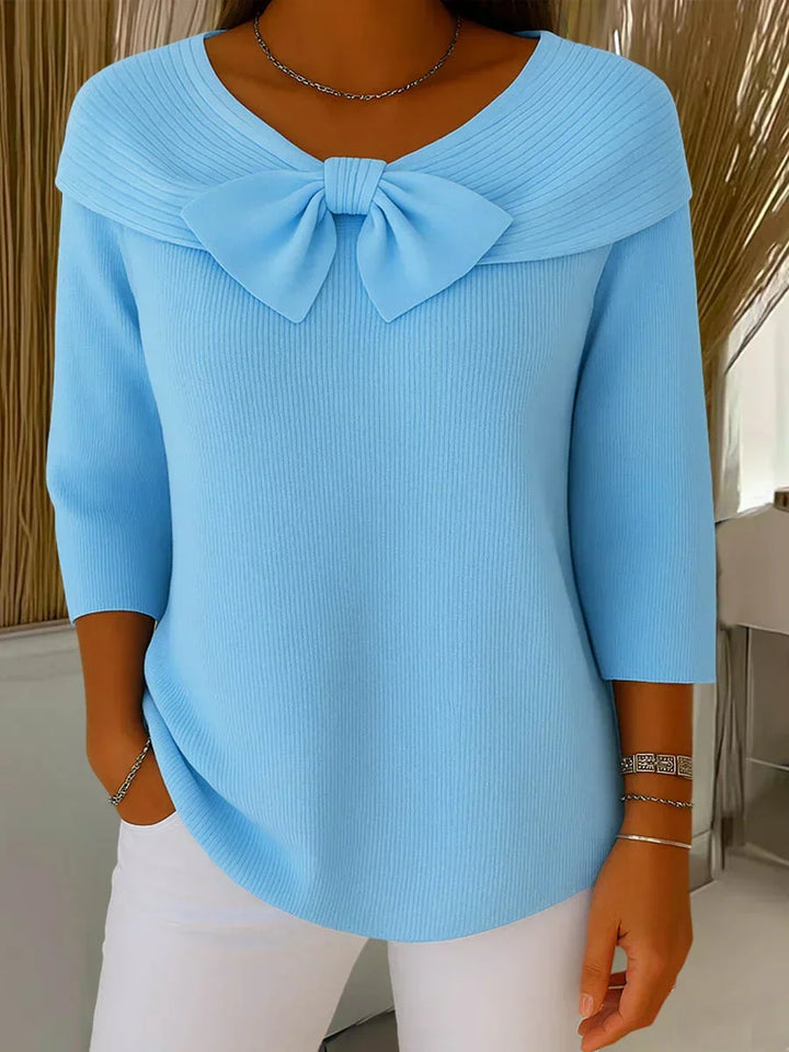 Lindel | Bow Neck Ribbed Knit Top