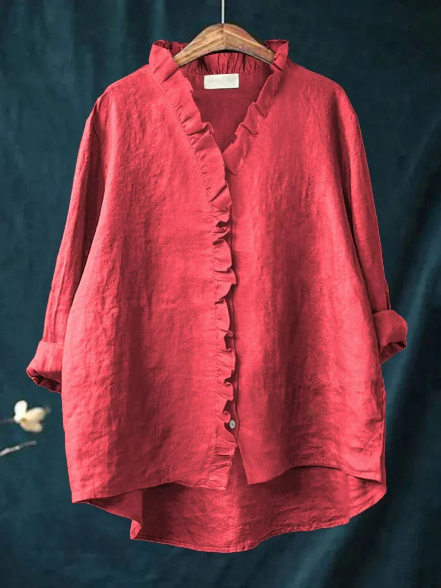 Linnea | Ruffle Casual Shirt in Cotton and Linen