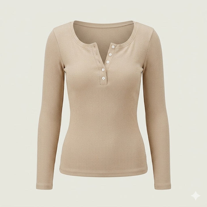 Perri | Ribbed Button Long Sleeve Top