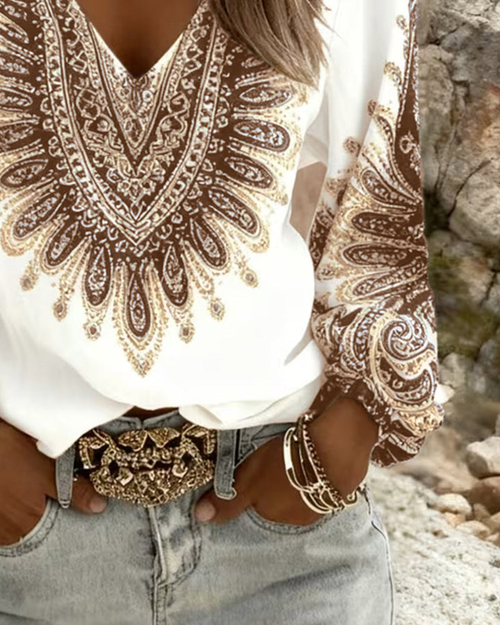 Karen | V-Neck Retro Print Top