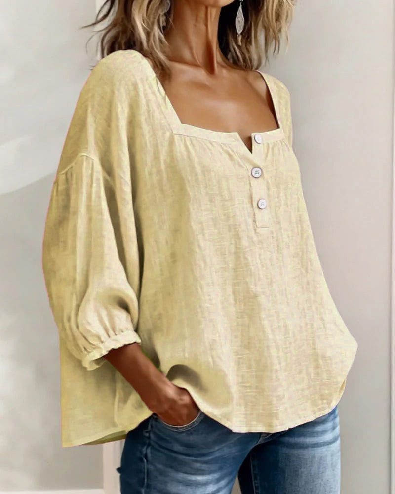 Fernleigh | Soft Square Neck Linen Blouse