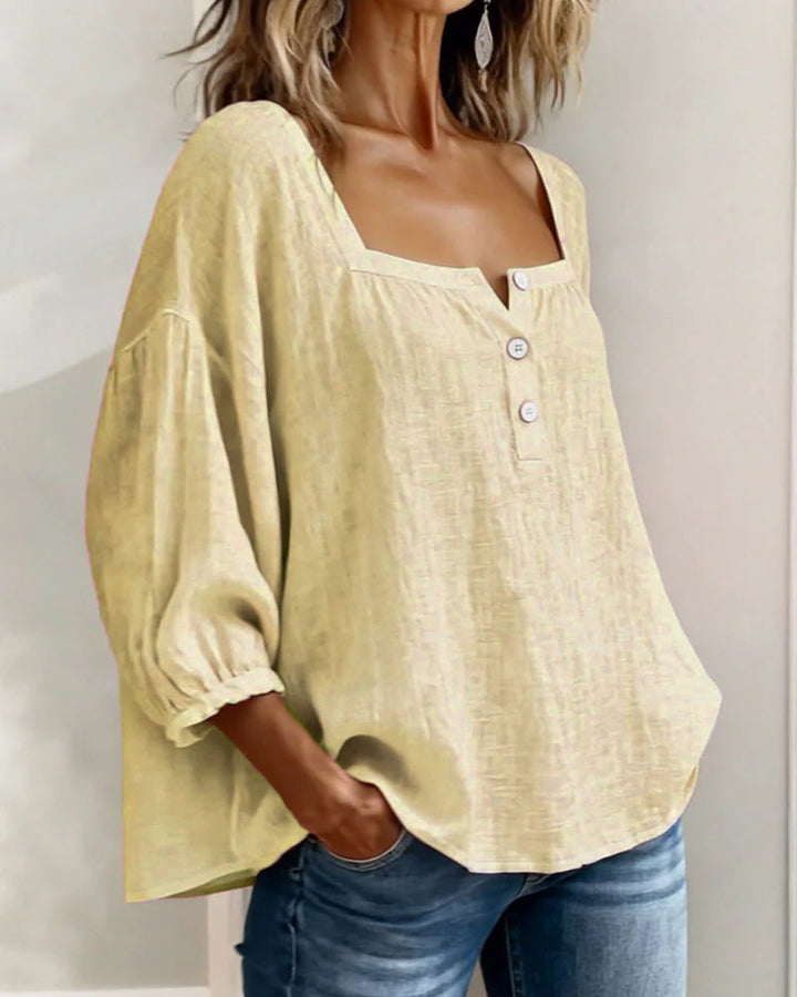 Fernleigh | Soft Square Neck Linen Blouse