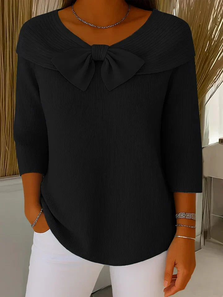 Lindel | Bow Neck Ribbed Knit Top