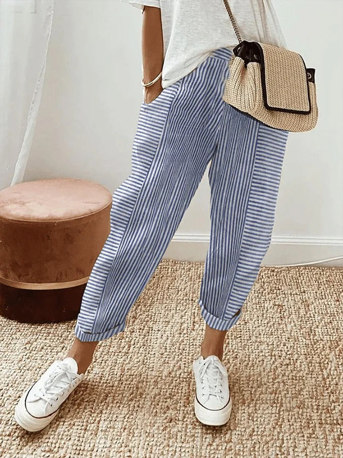 Patti | Striped Cuffed Pants with Elastic Waist