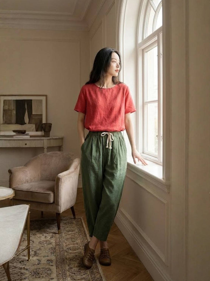 Lettie | Everyday Straight Leg Drawstring Linen Pants