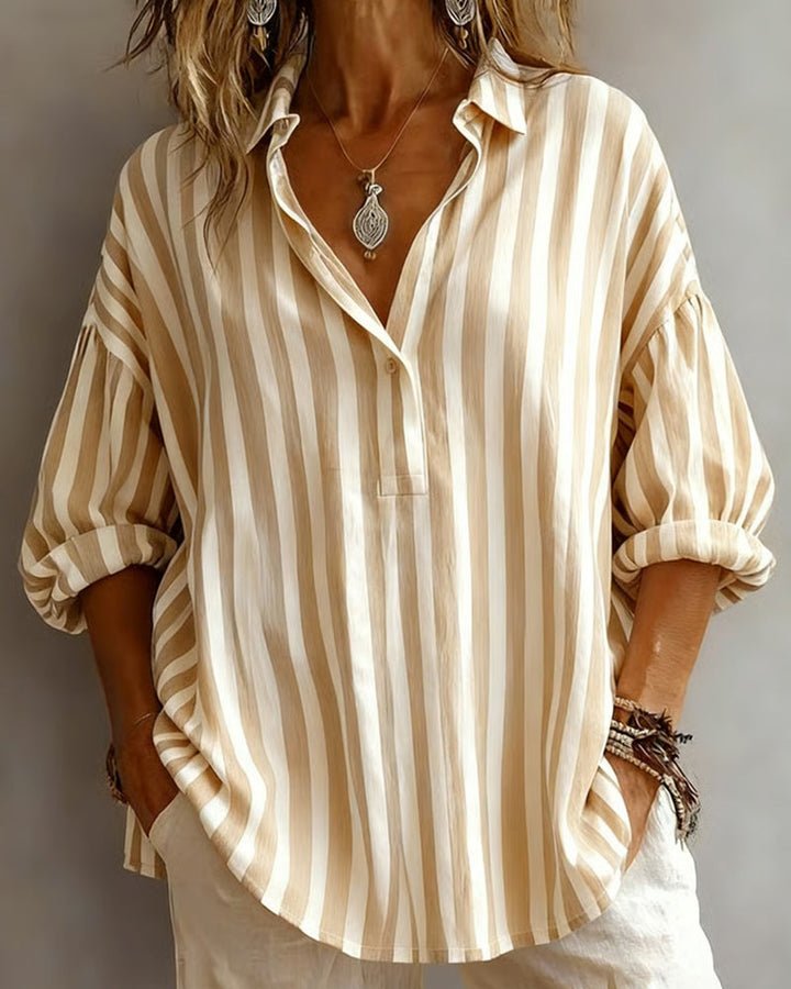 Deborah | Wide Striped Blouse with Collar