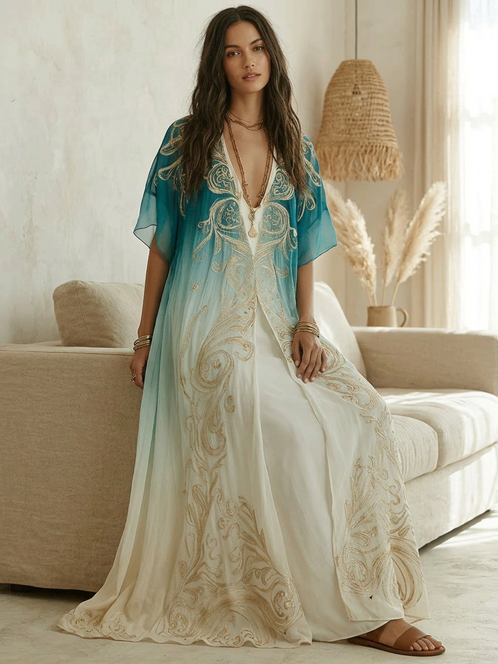 Piper | Aqua Ombre Kaftan Maxi Dress
