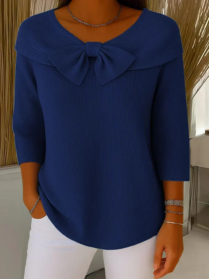Lindel | Bow Neck Ribbed Knit Top
