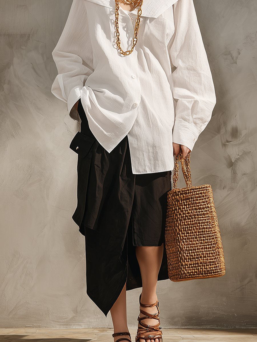 Vera | White Shirt Black Midi Skirt