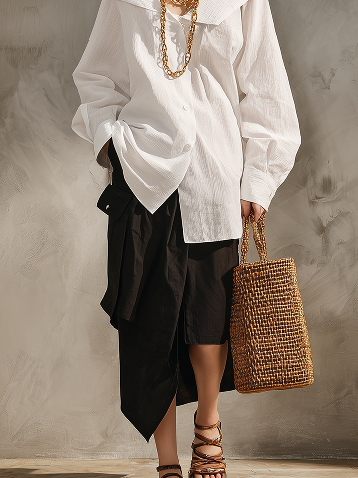 Vera | White Shirt Black Midi Skirt