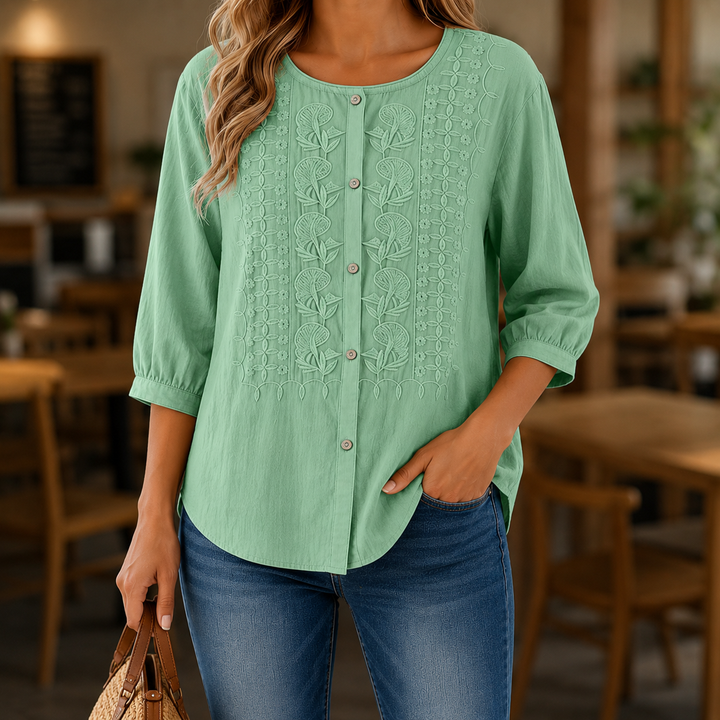 Freesia | Embroidered Button Front Blouse