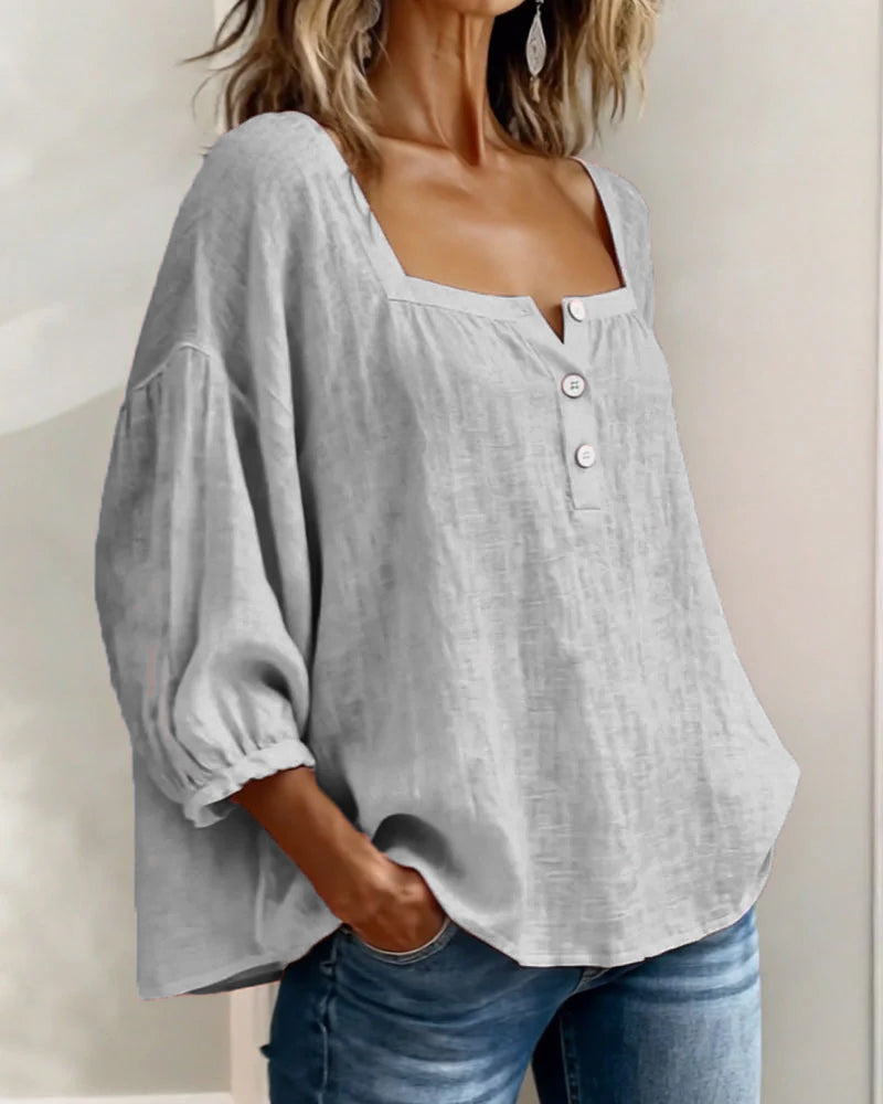 Fernleigh | Soft Square Neck Linen Blouse